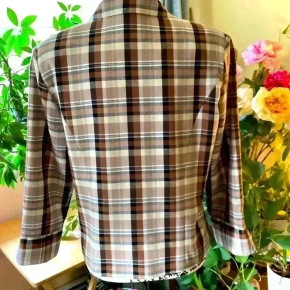 Dress barn blazer women , linen blend brown& white plaid soft blazer Size Medium - Picture 4 of 7